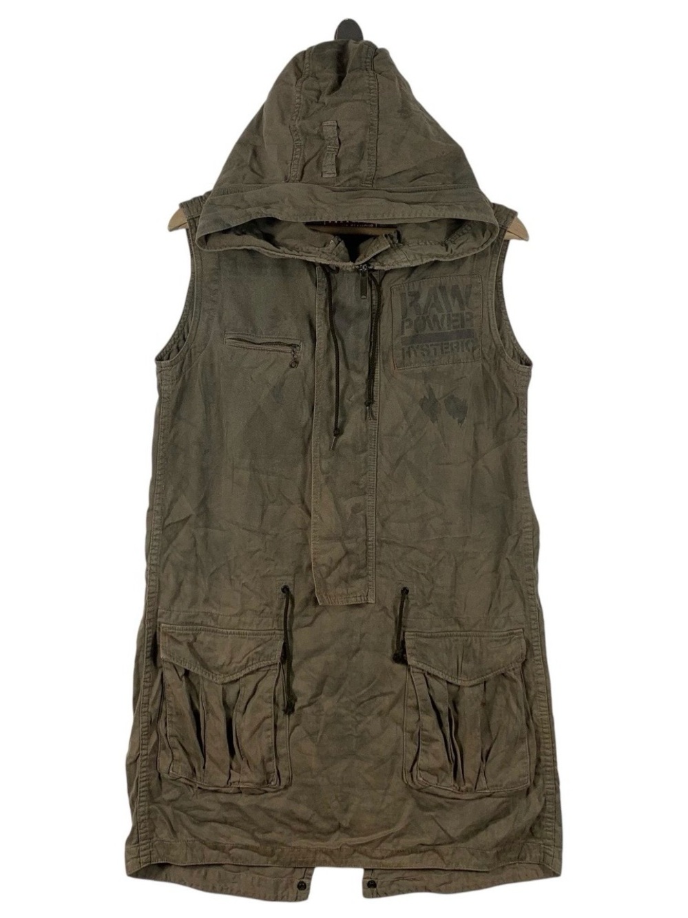 VERY RARE 🚨 Hysteric Glamour Sleeveless Hooded Utility Vest in Olive Green